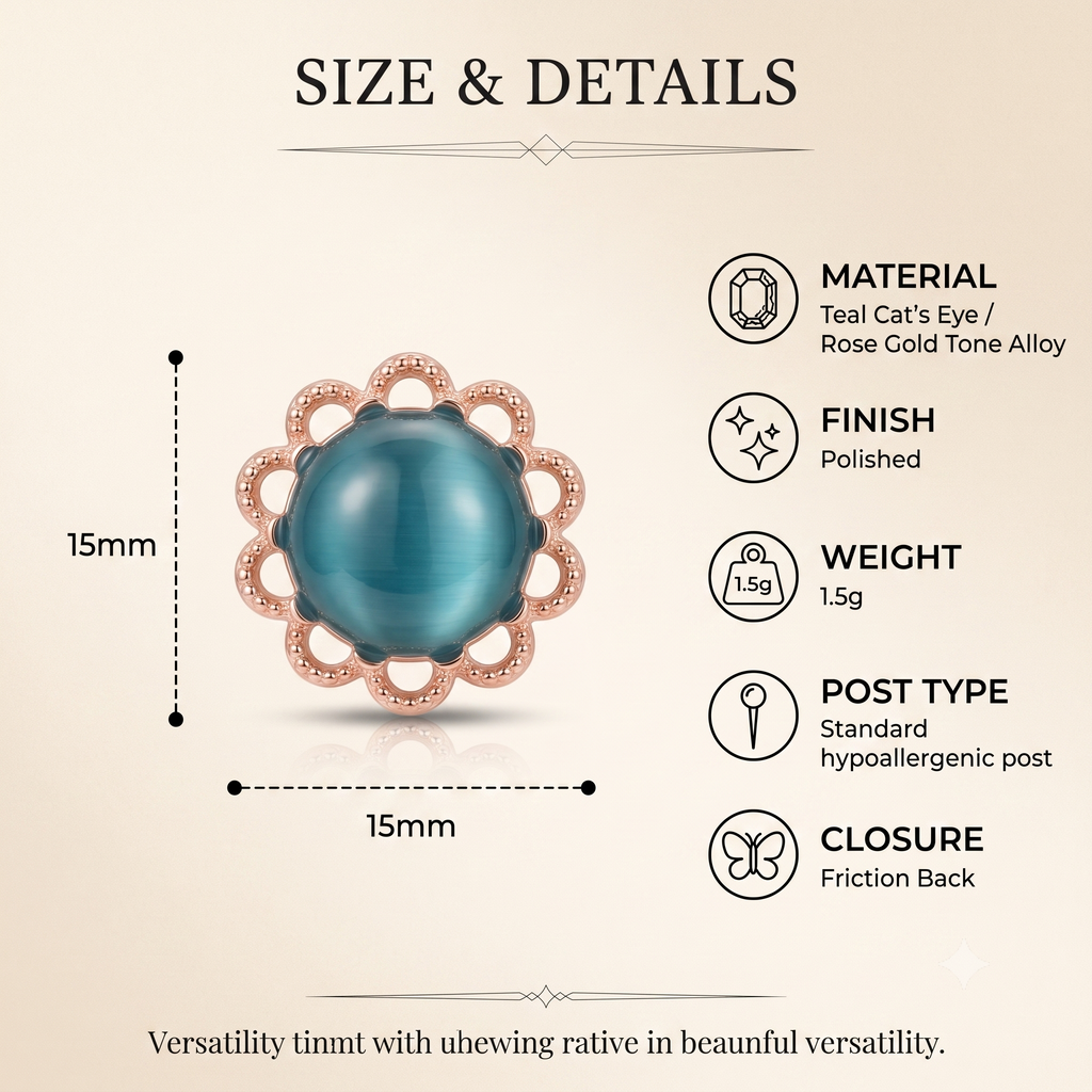 Elegant Rose Gold Teal Stud Earrings for Women & Girls | Trendy Fashion Jewellery for Daily & Party Wear