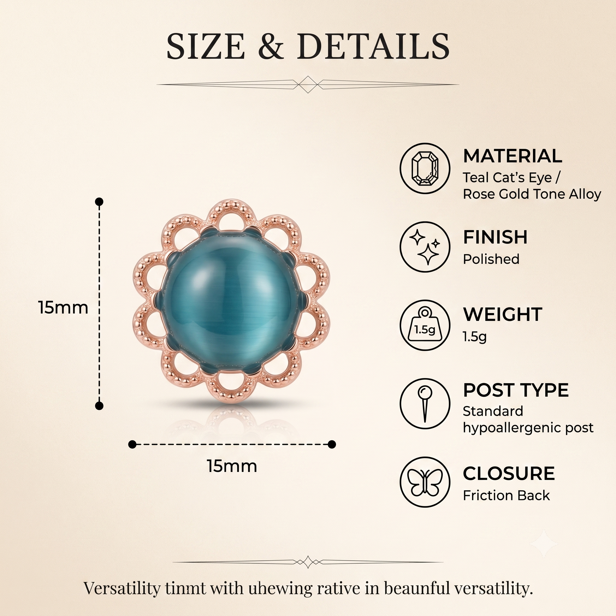 Elegant Rose Gold Teal Stud Earrings for Women & Girls | Trendy Fashion Jewellery for Daily & Party Wear