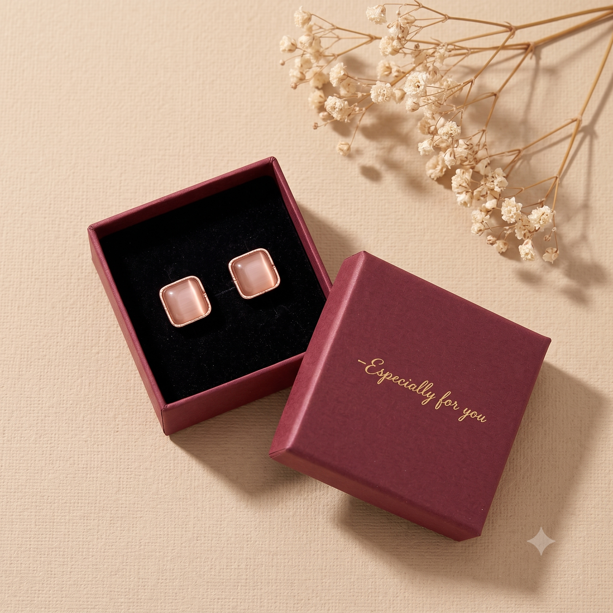 Elegant Square Stud Earrings for Women & Girls | Rose Gold Plated Trendy Fashion Jewellery for Daily & Office Wear