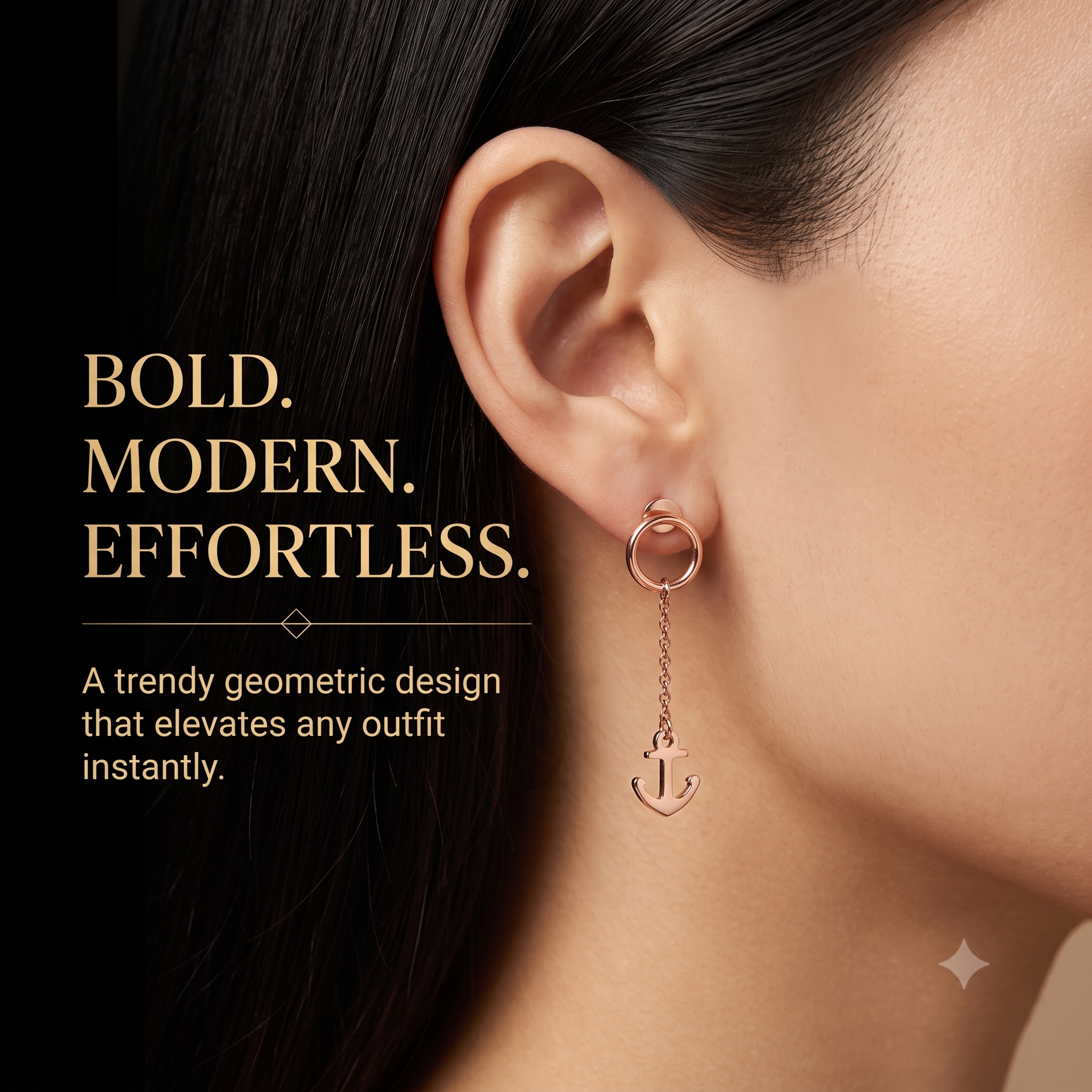 Trendy Rose Gold Anchor Drop Earrings for Women & Girls | Nautical Long Chain Dangle Fashion Jewellery for Daily & Casual Wear