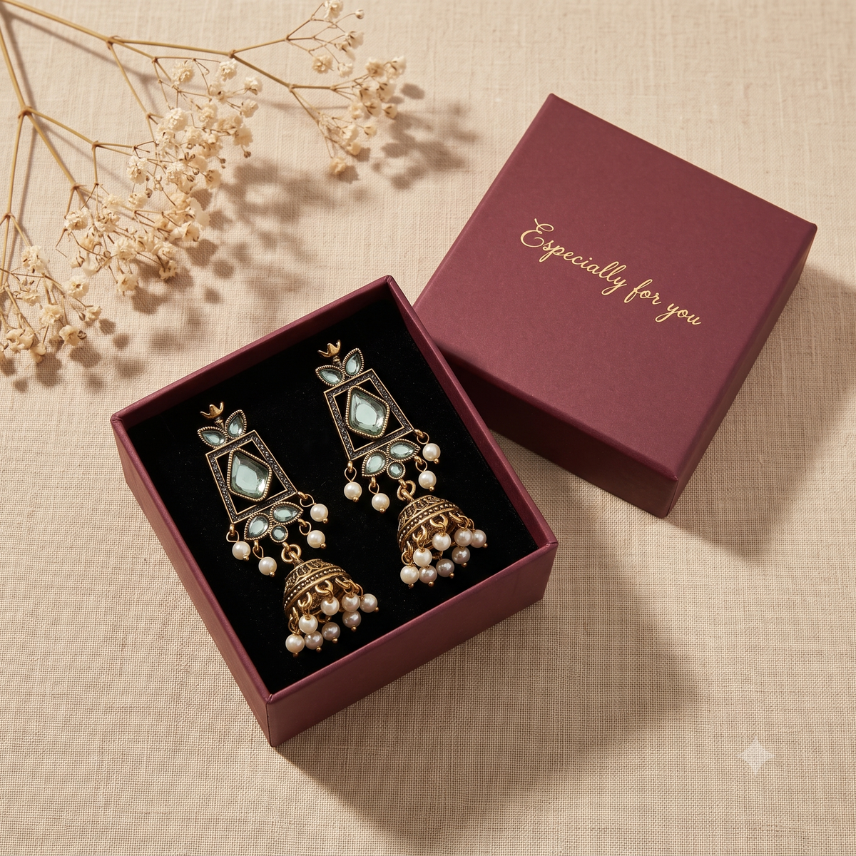 Antique Oxidised Bronze Pearl Jhumka Earrings for Women