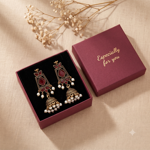 Antique Oxidised Bronze Pearl Jhumka Earrings for Women