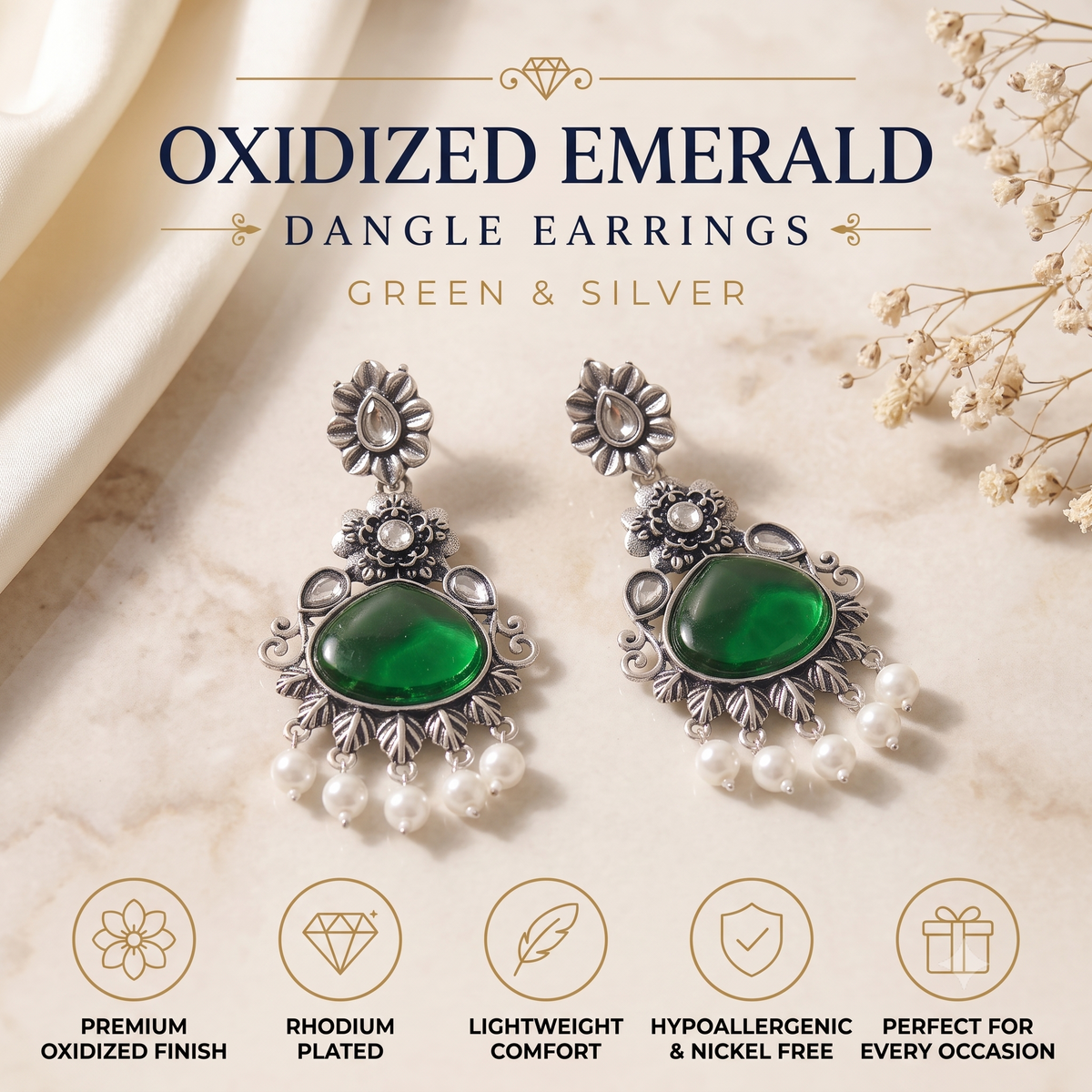 Oxidised Silver Dangle Jhumka Earrings with Pearls for Women