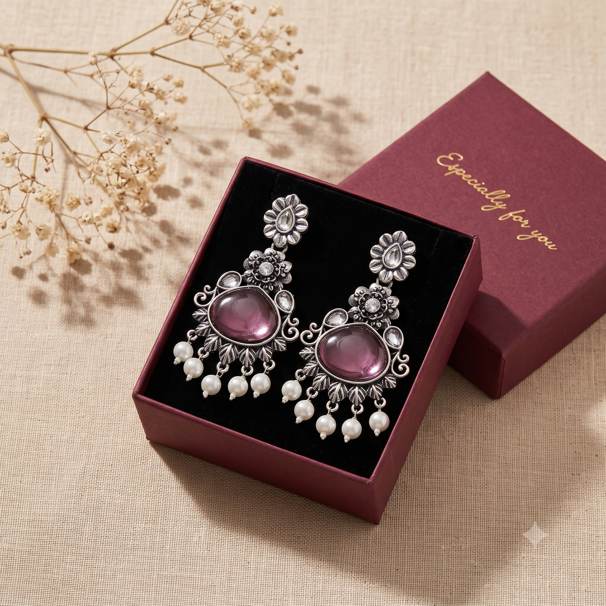 Oxidised Silver Dangle Jhumka Earrings with Pearls for Women