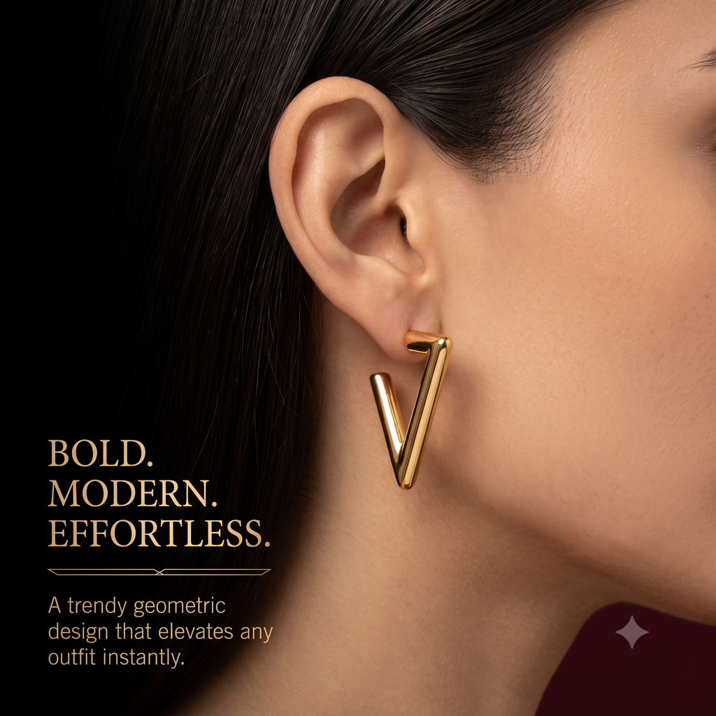 Geometric V-Hoop Earrings Polished Gold Adjustable Drop Earrings