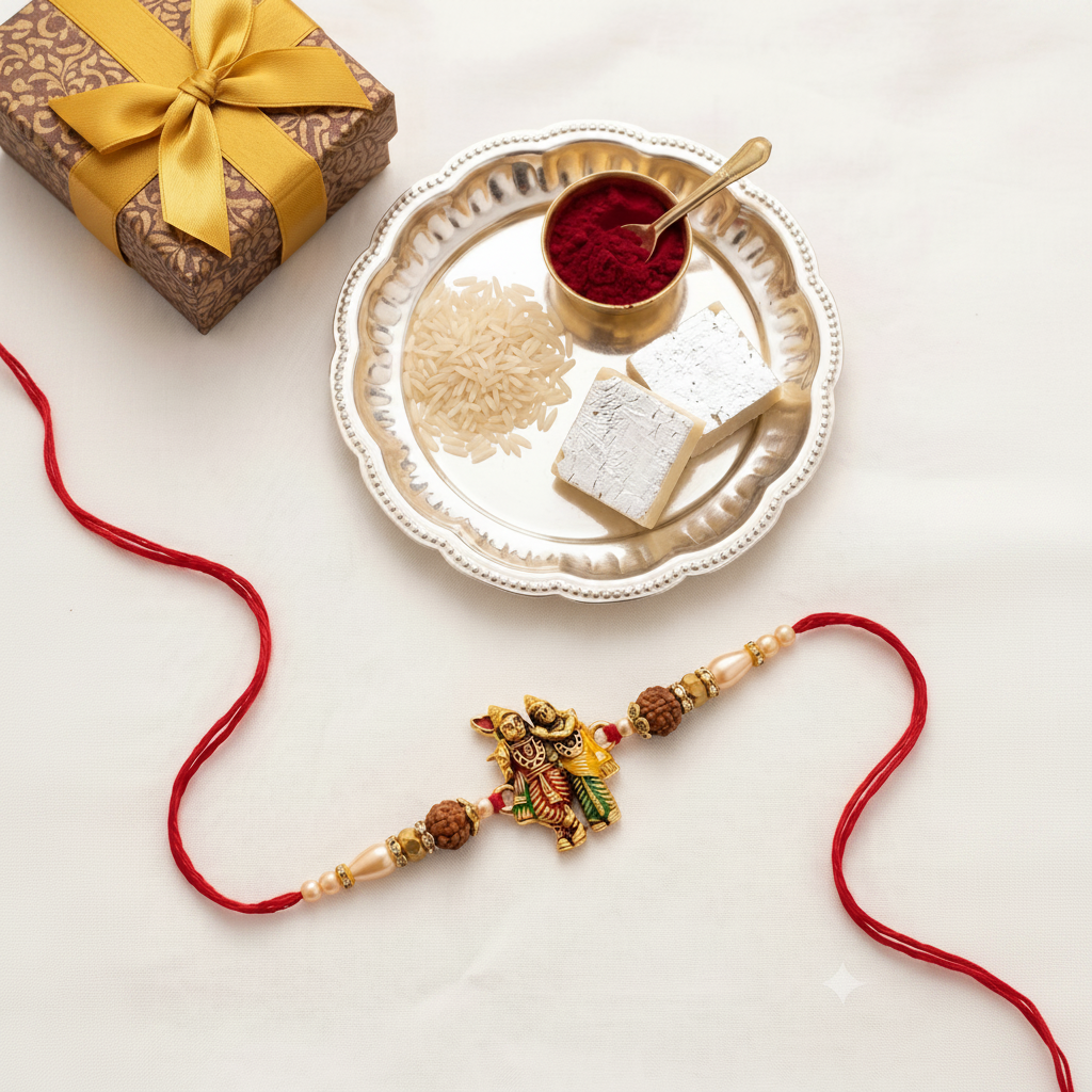 Radha Krishna Antique Divine Rakhi | VyomBox